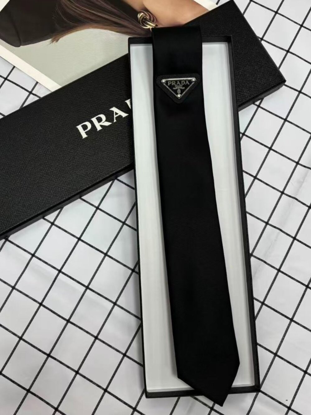 🖤 ​​Prada Black Triangle Logo Tie Gift Box Set Unisex